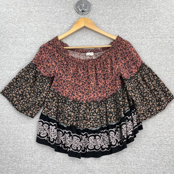 Aeropostale Blouse Womens Small Floral Off Shoulder Cropped Boho Peasant Gypsy - Picture 1 of 11